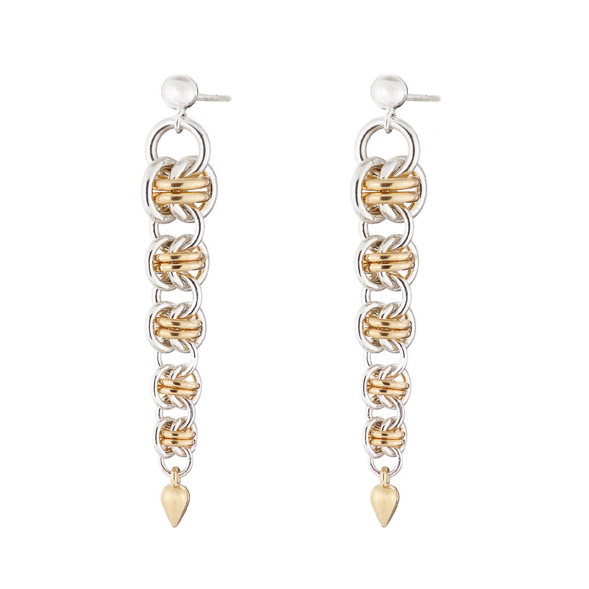 NAIIAD handmade designer Sterling silver gold chainmail earrings