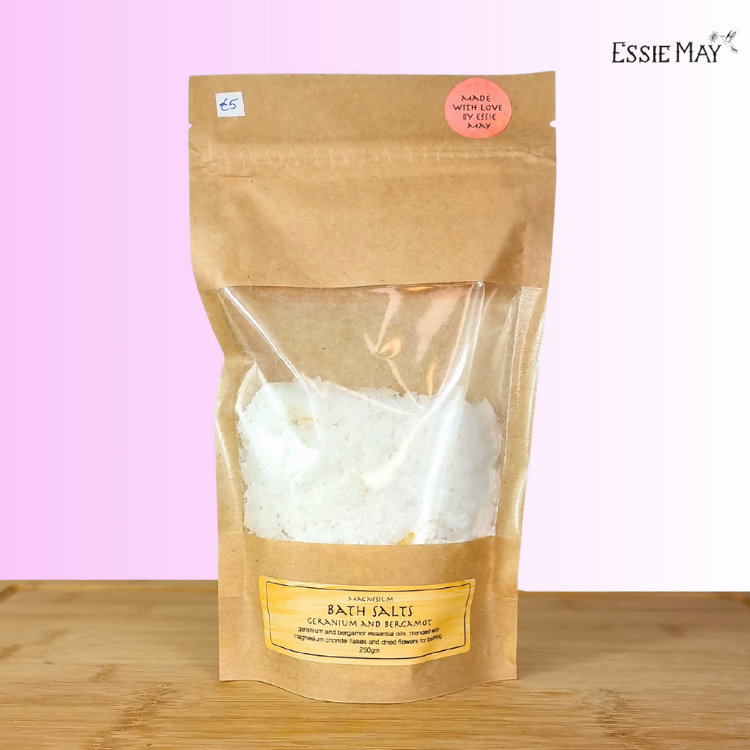 Magnesium Bath Salts Geranium and Bergamot Blend